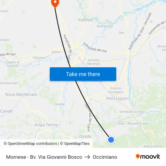 Mornese - Giovanni Bosco Street Junction to Occimiano map