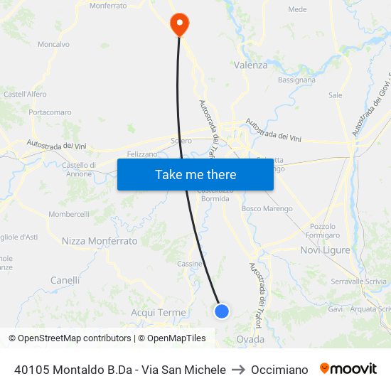 40105 Montaldo B.Da - Via San Michele to Occimiano map