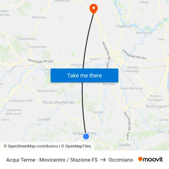 Acqui Terme - Movicentro / Stazione FS to Occimiano map