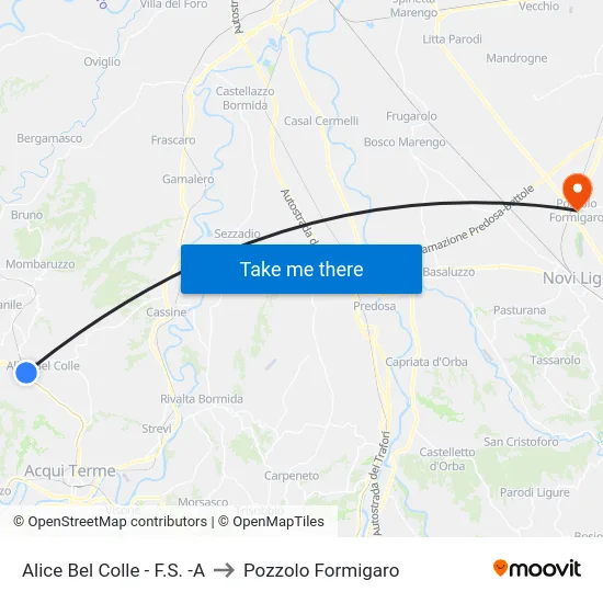 Alice Bel Colle - F.S. -A to Pozzolo Formigaro map