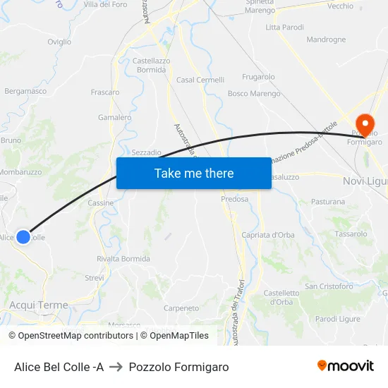 Alice Bel Colle -A to Pozzolo Formigaro map