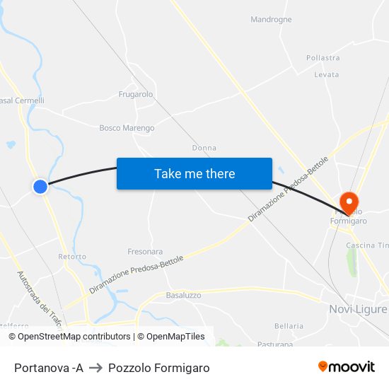 Portanova -A to Pozzolo Formigaro map