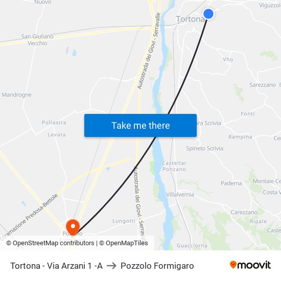 Tortona - Via Arzani 1 -A to Pozzolo Formigaro map