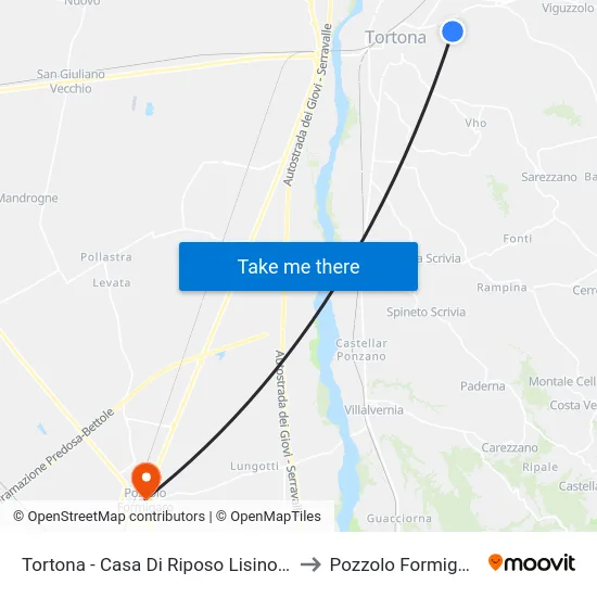 Tortona - Casa Di Riposo Lisino -A to Pozzolo Formigaro map