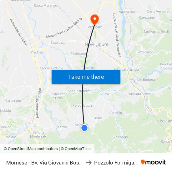 Mornese - Bv. Via Giovanni Bosco to Pozzolo Formigaro map