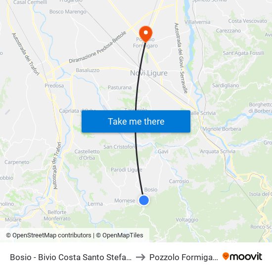 Bosio - Bivio Costa Santo Stefano to Pozzolo Formigaro map