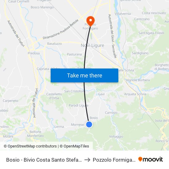 Bosio - Bivio Costa Santo Stefano to Pozzolo Formigaro map