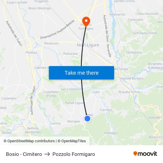 Bosio - Cimitero to Pozzolo Formigaro map