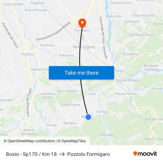 Bosio - Sp170 / Km 18 to Pozzolo Formigaro map