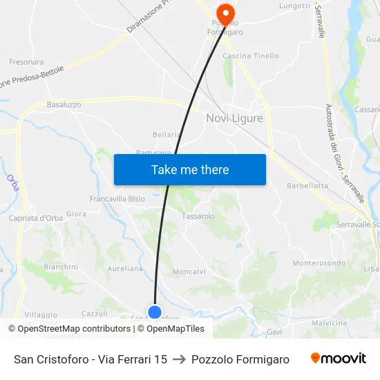 San Cristoforo - Via Ferrari 15 to Pozzolo Formigaro map