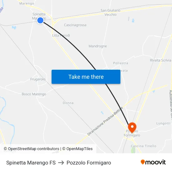 Spinetta Marengo FS to Pozzolo Formigaro map