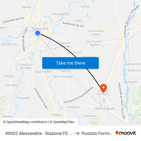 40002 Alessandria - Stazione FS / Poste to Pozzolo Formigaro map