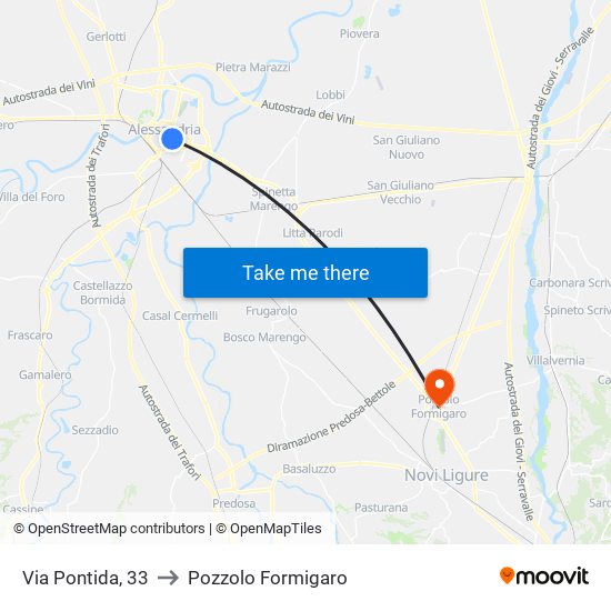 Via Pontida, 33 to Pozzolo Formigaro map