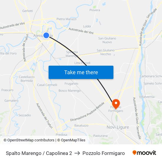 Spalto Marengo / Capolinea 2 to Pozzolo Formigaro map