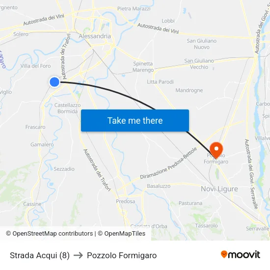 Strada Acqui (8) to Pozzolo Formigaro map