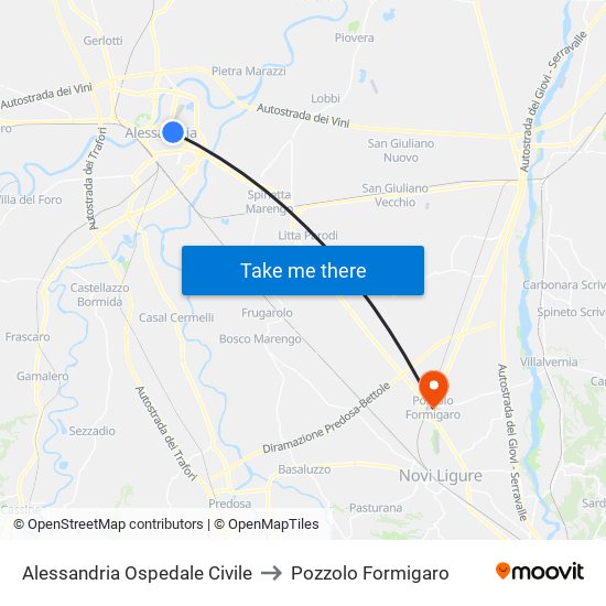 Alessandria Ospedale Civile to Pozzolo Formigaro map