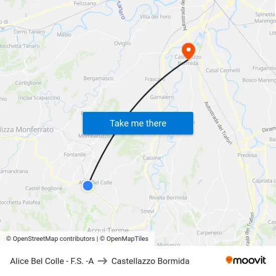 Alice Bel Colle - F.S. -A to Castellazzo Bormida map