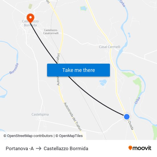 Portanova -A to Castellazzo Bormida map
