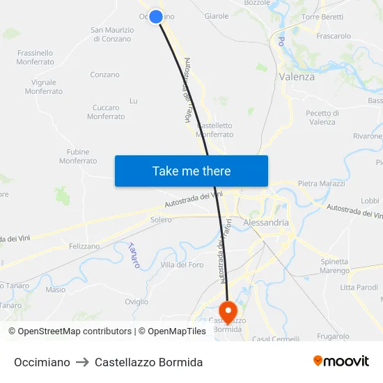 Occimiano to Castellazzo Bormida map