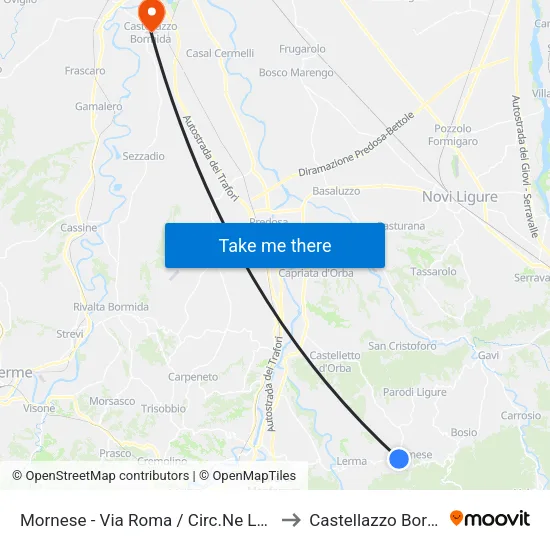 Mornese - Via Roma / Circ.Ne Lamanna to Castellazzo Bormida map