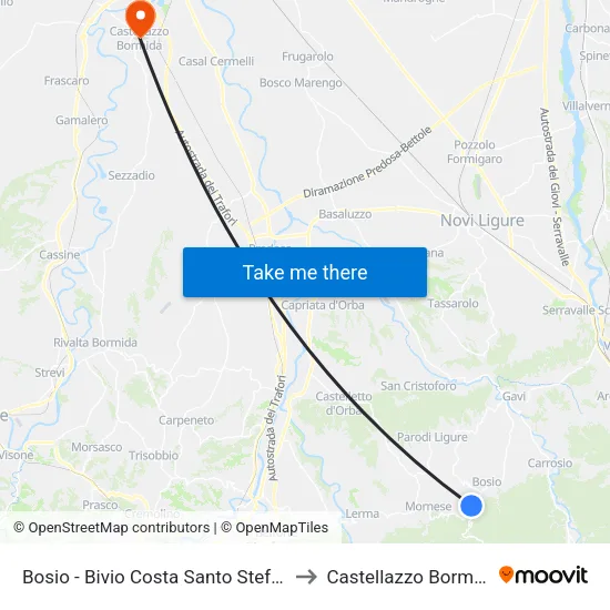 Bosio - Bivio Costa Santo Stefano to Castellazzo Bormida map