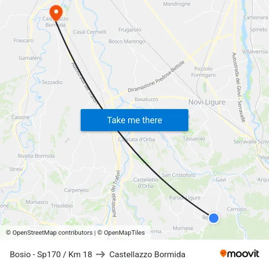 Bosio - Sp170 / Km 18 to Castellazzo Bormida map