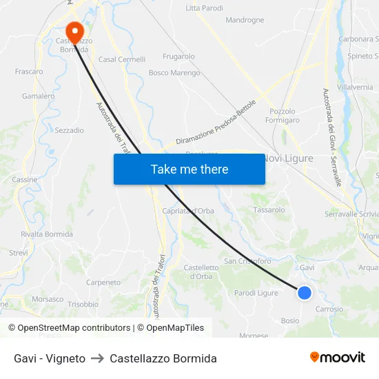 Gavi - Vigneto to Castellazzo Bormida map