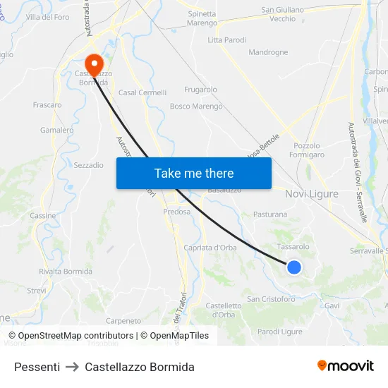 Pessenti to Castellazzo Bormida map