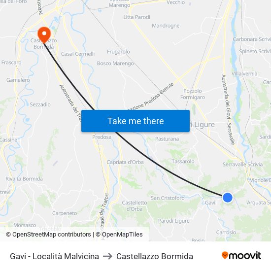 Gavi - Località Malvicina to Castellazzo Bormida map