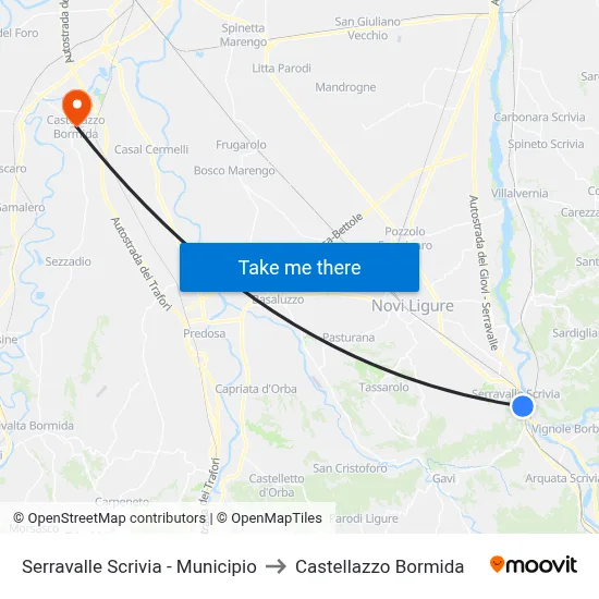 Serravalle Scrivia - Town Hall to Castellazzo Bormida map