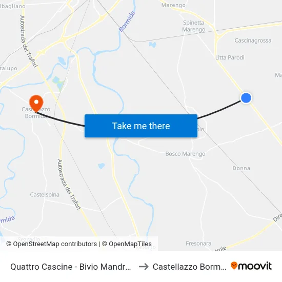 Quattro Cascine - Bivio Mandrogne to Castellazzo Bormida map