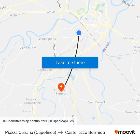 Piazza Ceriana (Capolinea) to Castellazzo Bormida map