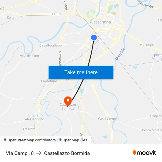 Via Campi, 8 to Castellazzo Bormida map