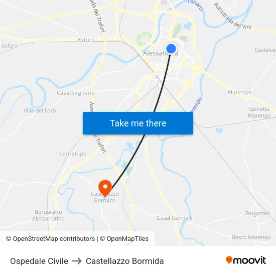 Ospedale Civile to Castellazzo Bormida map