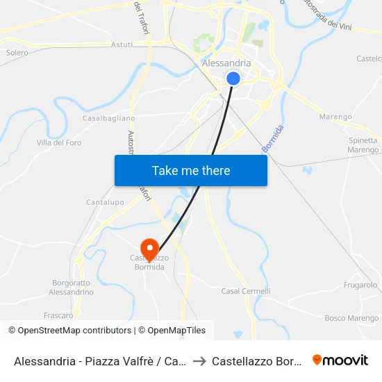Alessandria - Piazza Valfrè / Caserma to Castellazzo Bormida map
