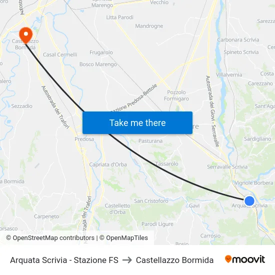 Arquata Scrivia - Stazione FS to Castellazzo Bormida map