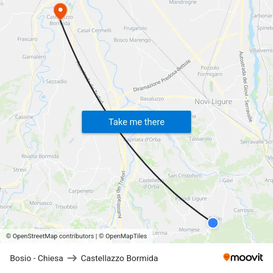 Bosio - Church to Castellazzo Bormida map