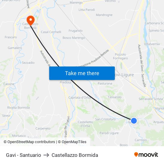 Gavi - Santuario to Castellazzo Bormida map