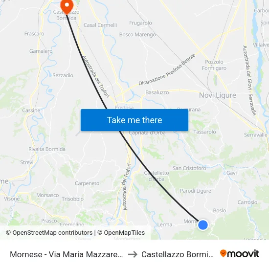 Mornese - Maria Mazzarello Street to Castellazzo Bormida map