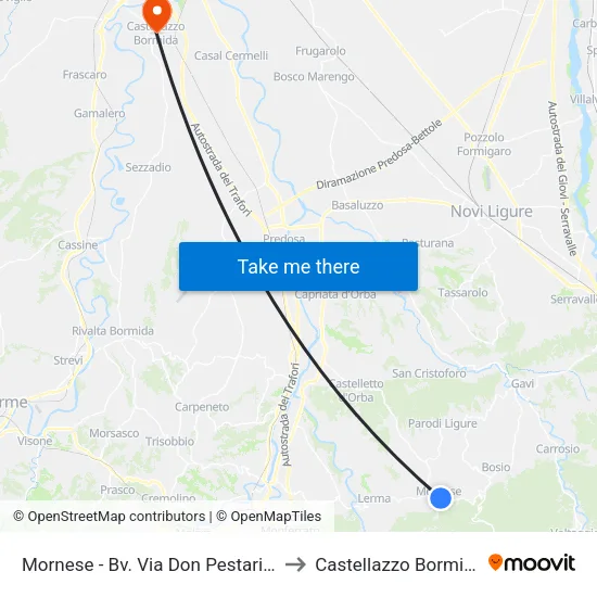 Mornese - Don Pestarino Street Junction to Castellazzo Bormida map