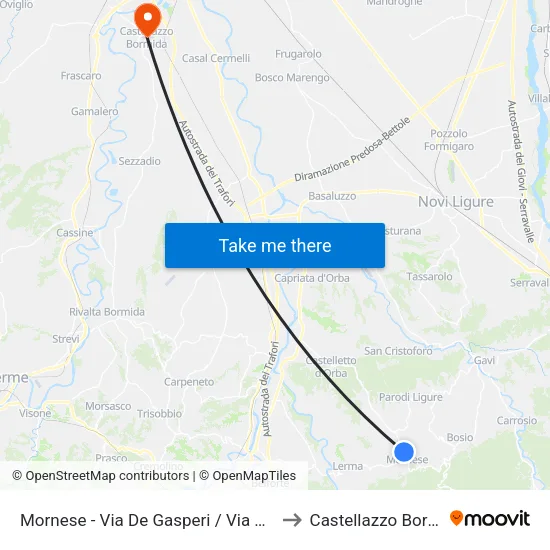 Mornese - De Gasperi Street / Manzoni Street to Castellazzo Bormida map