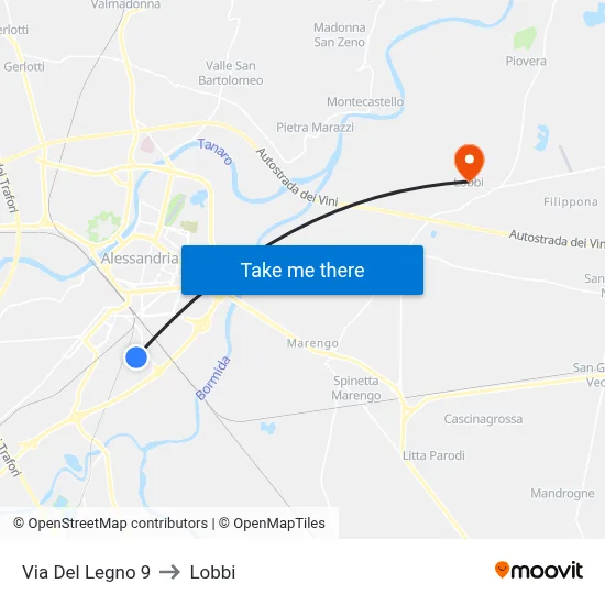 Via Del Legno 9 to Lobbi map