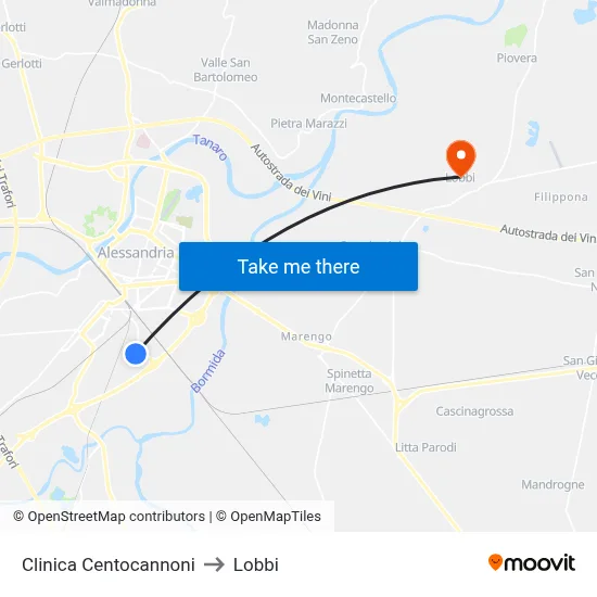 Clinica Centocannoni to Lobbi map