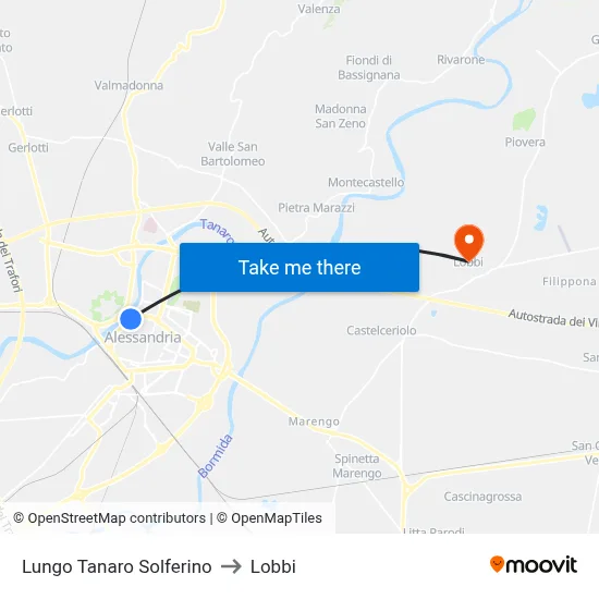 Lungo Tanaro Solferino to Lobbi map