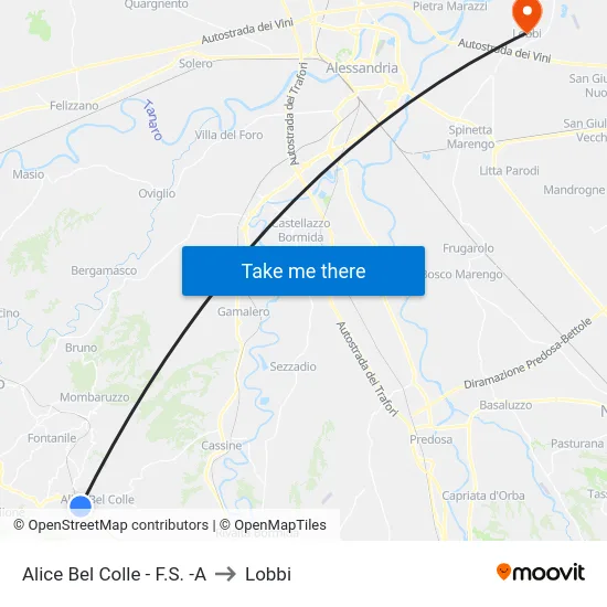 Alice Bel Colle - F.S. -A to Lobbi map