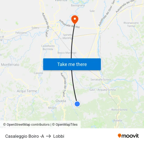 Casaleggio Boiro -A to Lobbi map