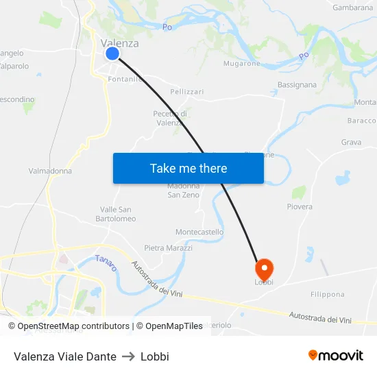 Valenza Viale Dante to Lobbi map