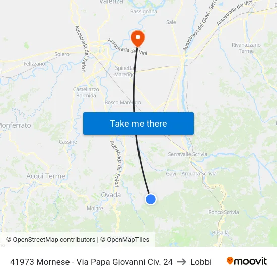 41973 Mornese - Via Papa Giovanni Civ. 24 to Lobbi map