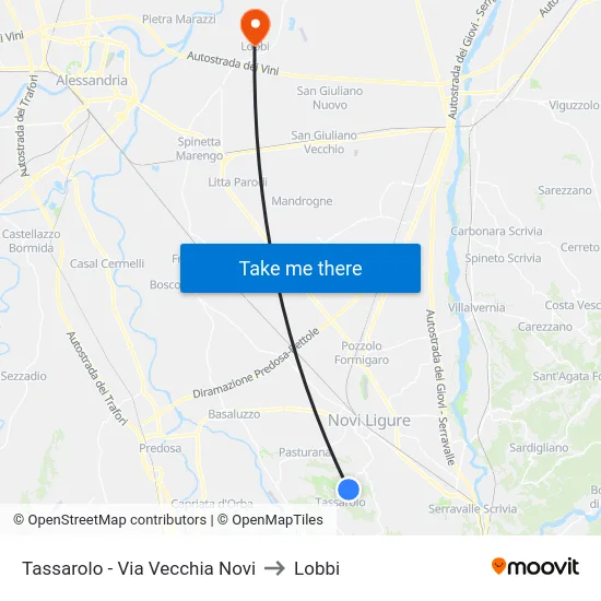 Tassarolo - Via Vecchia Novi to Lobbi map