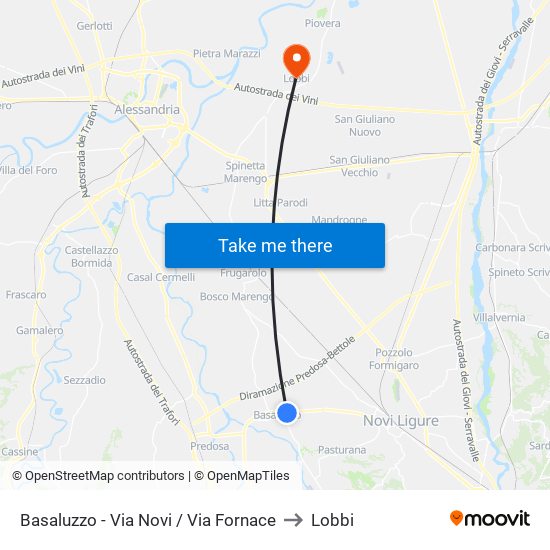 Basaluzzo - Via Novi / Via Fornace to Lobbi map